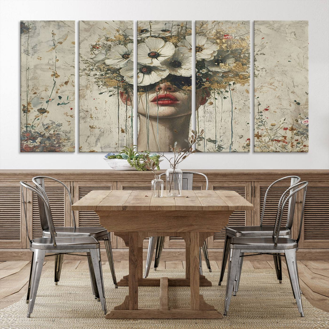 Abstract Floral Women Patel Wall Art Canvas Print