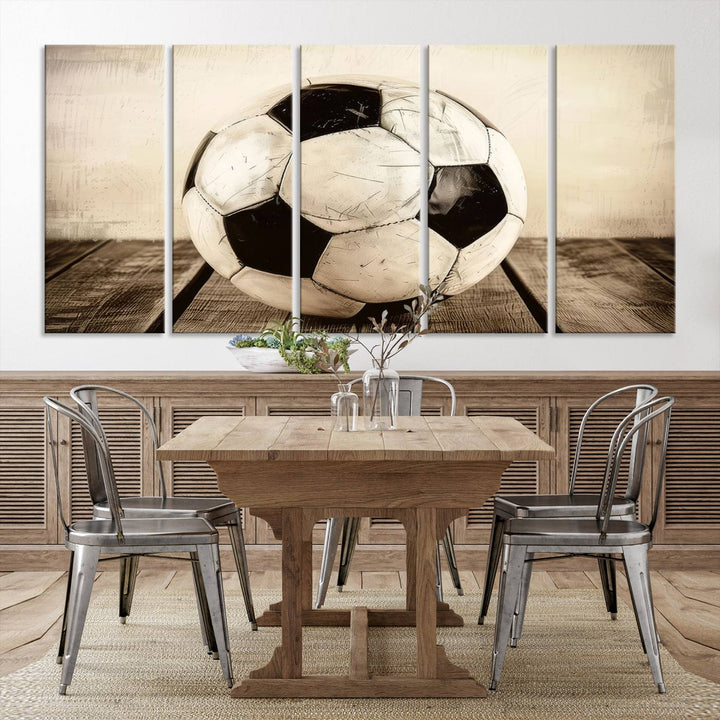 Vintage Soccer Ball Triptych Canvas Art – 3-Panel Soccer Wall Decor, Framed and Ready to Hang Sports Art for Home, Office, or Gym