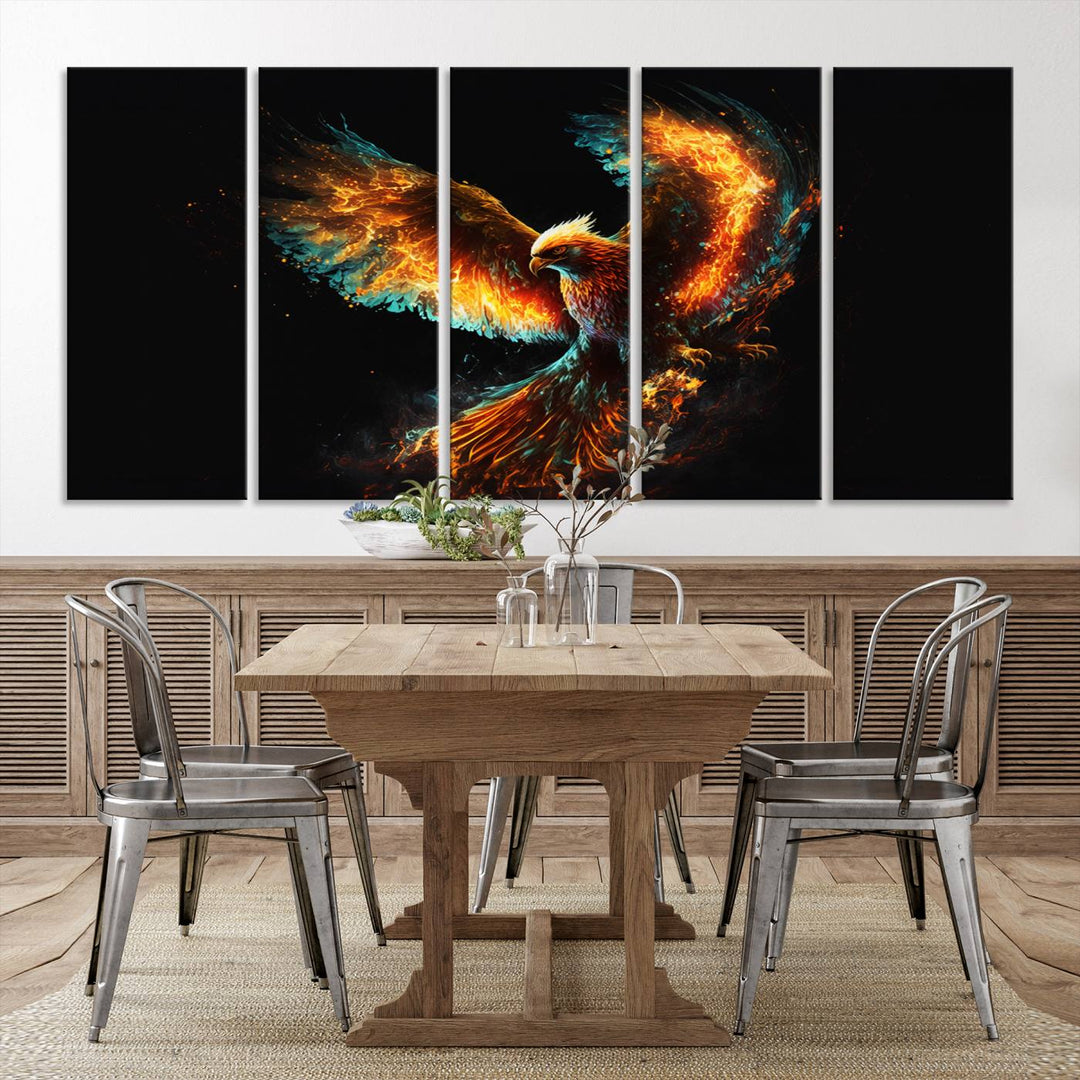 Fiery Phoenix Canvas Print | Ready to Hang Wall Art | Bold Fantasy Decor for Living Room | Majestic Bird Artwork