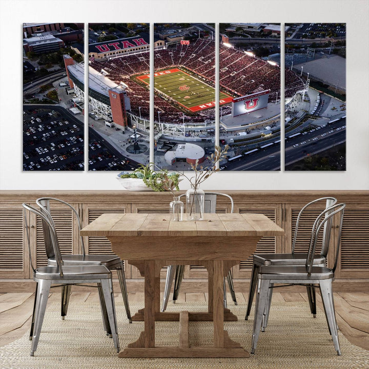 Utah Utes Football Team Print - Salt Lake City Rice-Eccles Stadium Wall Art Canvas Print