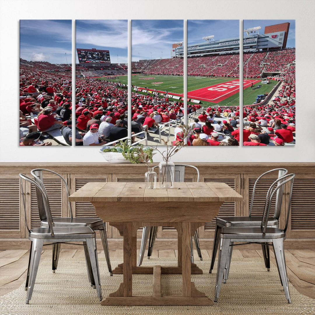 Utah Utes Football Team Print - Salt Lake City Rice-Eccles Stadium Wall Art Canvas Print