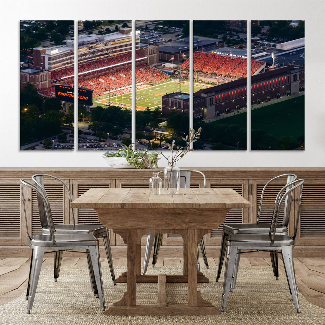 University of Illinois Fighting Illini Football Team Print - Champaign Illinois Memorial Stadium Wall Art Canvas Print