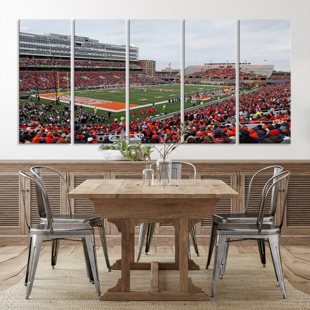 University of Illinois Fighting Illini Football Team Print - Champaign Illinois Memorial Stadium Wall Art Canvas Print