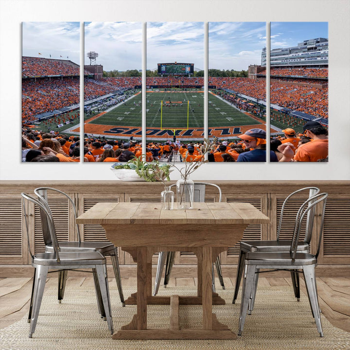 University of Illinois Fighting Illini Football Team Print - Champaign Illinois Memorial Stadium Wall Art Canvas Print