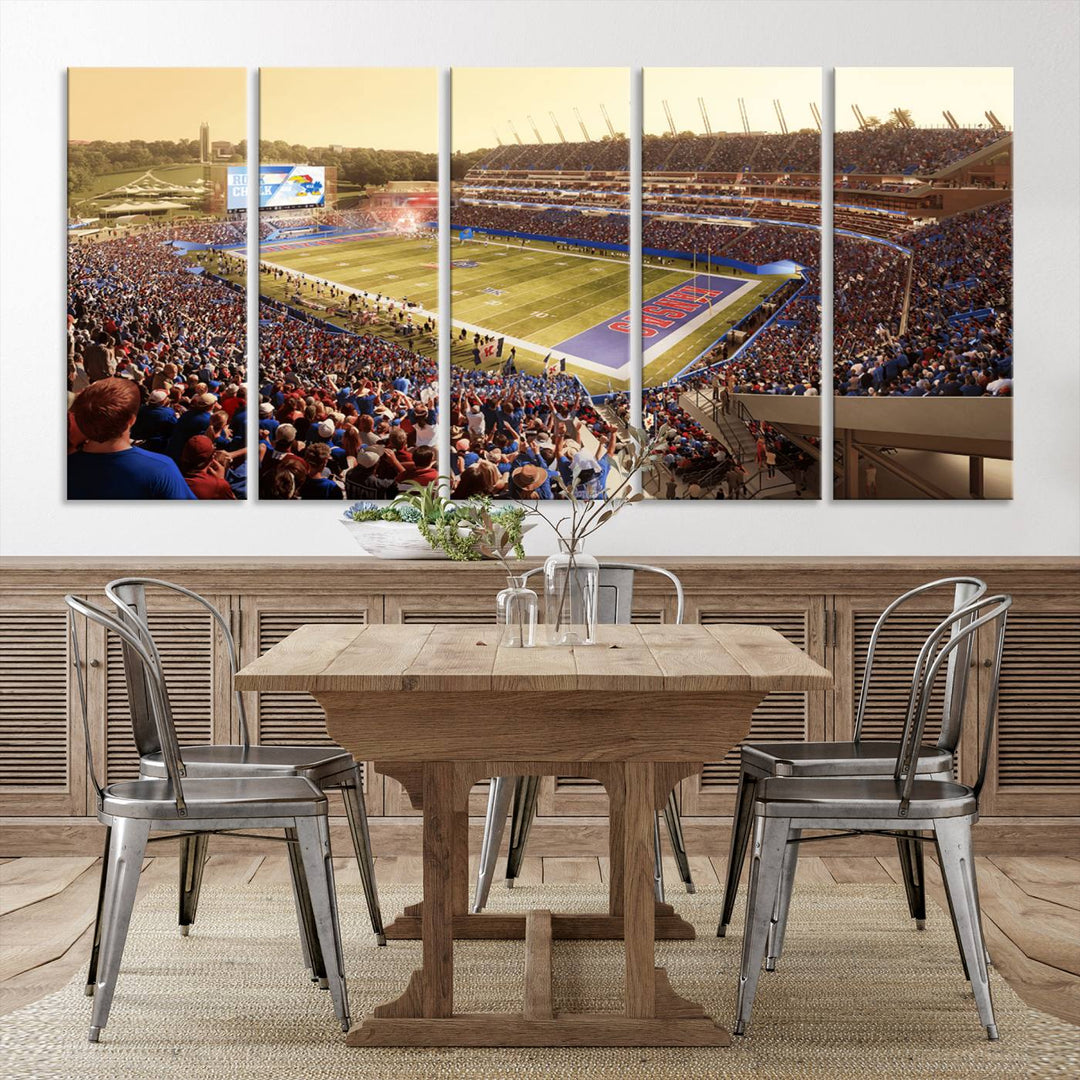 University of Kansas Jayhawks Football Team Print - Lawrence Kansas Memorial Stadium Wall Art Canvas Print