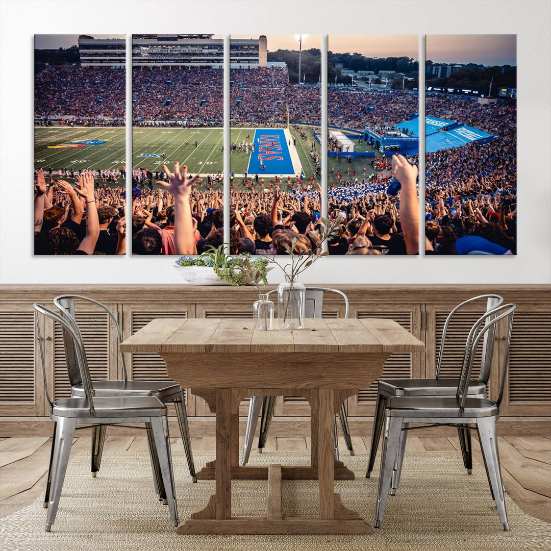 University of Kansas Jayhawks Football Team Print - Lawrence Kansas Memorial Stadium Wall Art Canvas Print