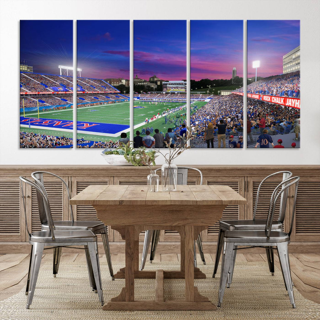 University of Kansas Jayhawks Football Team Print - Lawrence Kansas Memorial Stadium Wall Art Canvas Print