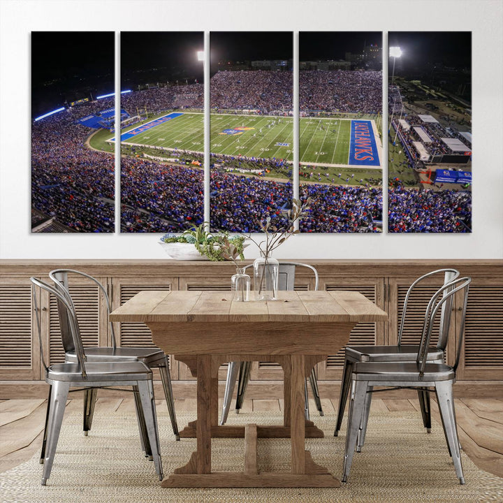 University of Kansas Jayhawks Football Team Print - Lawrence Kansas Memorial Stadium Wall Art Canvas Print