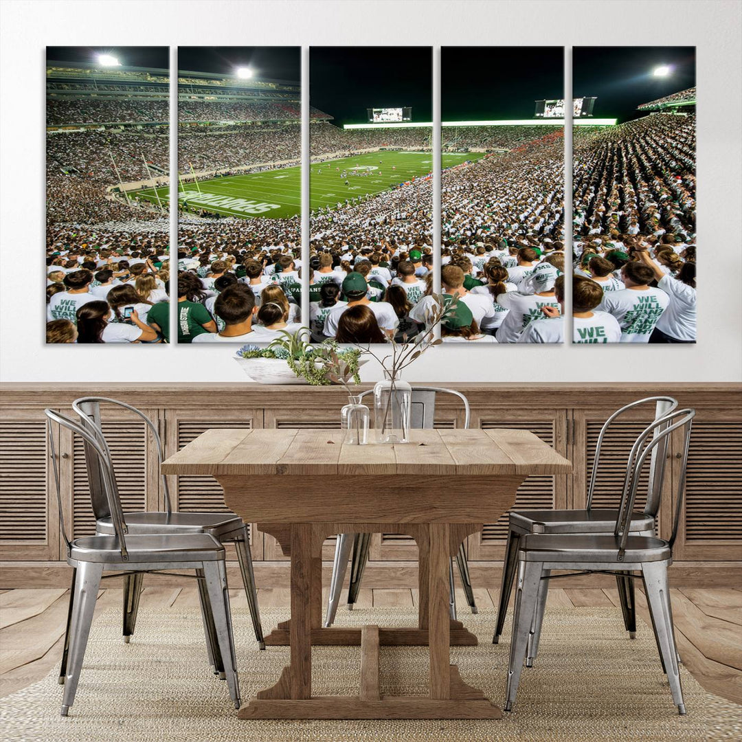 Michigan State Spartans Football Team Print - East Lansing Spartan Stadium Wall Art Canvas Print