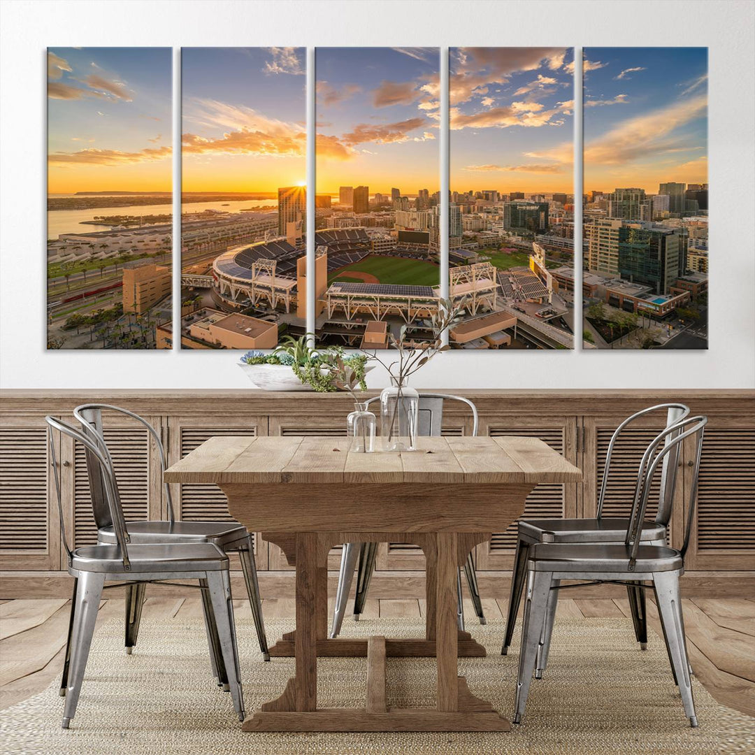 Petco Park Sunset Triple Canvas Wall Art - San Diego Cityscape and MLB Game - Home of the San Diego Padres