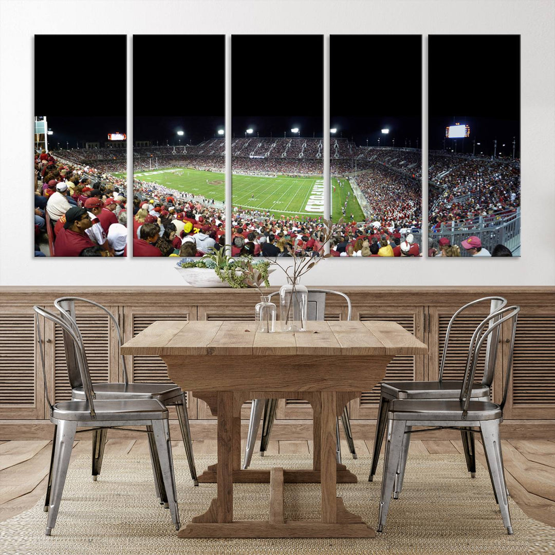 This Stanford University Cardinal Football Team canvas print, depicting fans in red filling Stanford Stadium at night, is perfect.