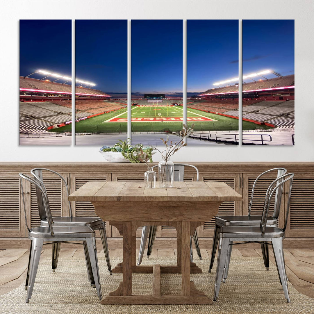 A large SHI Stadium at dusk, ideal for a Rutgers Scarlet Knights Football Team canvas print.