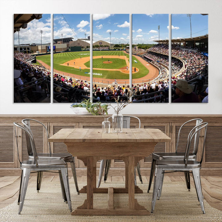 A baseball stadium under a blue sky, capturing the energy of The Texas A&M Aggies Athletics Kyle Field Wall Art.