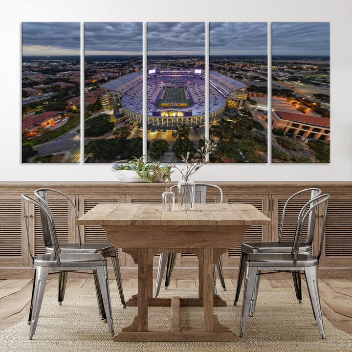 The LSU Tigers Football Team Baton Rouge Tiger Stadium Canvas is displayed prominently, capturing attention with its vivid depiction of the iconic stadium.