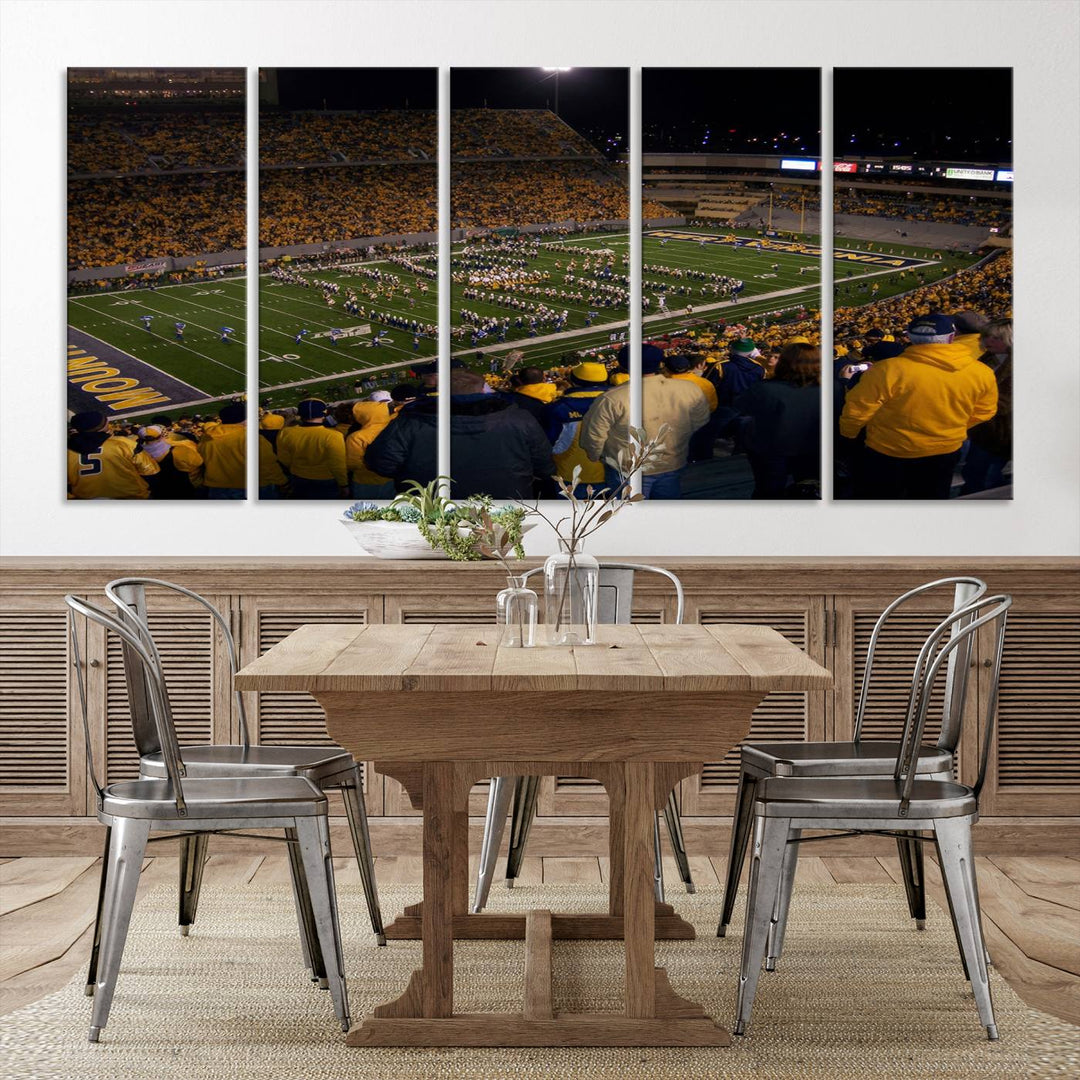 West Virginia Uni Mountaineers Football Team Print - Milan Puskar Stadium Canvas Print Wall Art, Morgantown Print