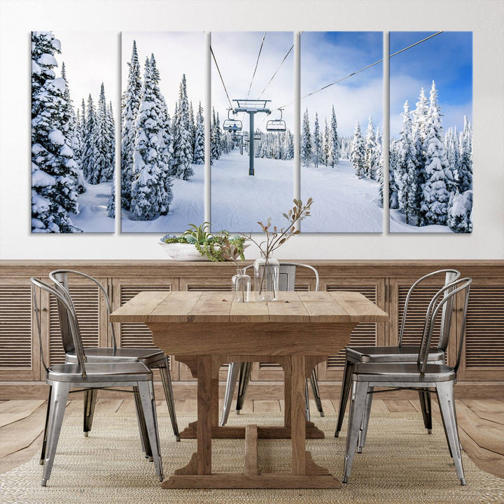 Winter Ski Lift Landscape Wall Art | Snowy Mountain Adventure | Framed and Ready to Hang | Perfect for Cabin Wall Art, Farmhouse Decor