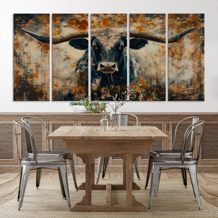 Abstract Longhorn Bull Wall Art | Rustic Western Wall Decor | Framed and Ready to Hang | Ideal for Farmhouse, Lodge, and Barn Decor