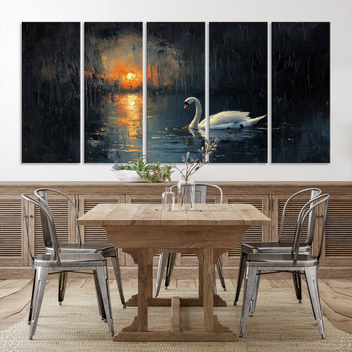 Abstract Swan on Water Wall Art Canvas Print - Elegant Nature Scene for Modern Home Decor