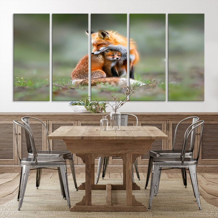 Heartwarming Fox and Baby Cub Wall Art | Ready to Hang Canvas Print of Foxes in Nature | Perfect for Animal Lovers, Rustic Decor, and Cabin Wall Art