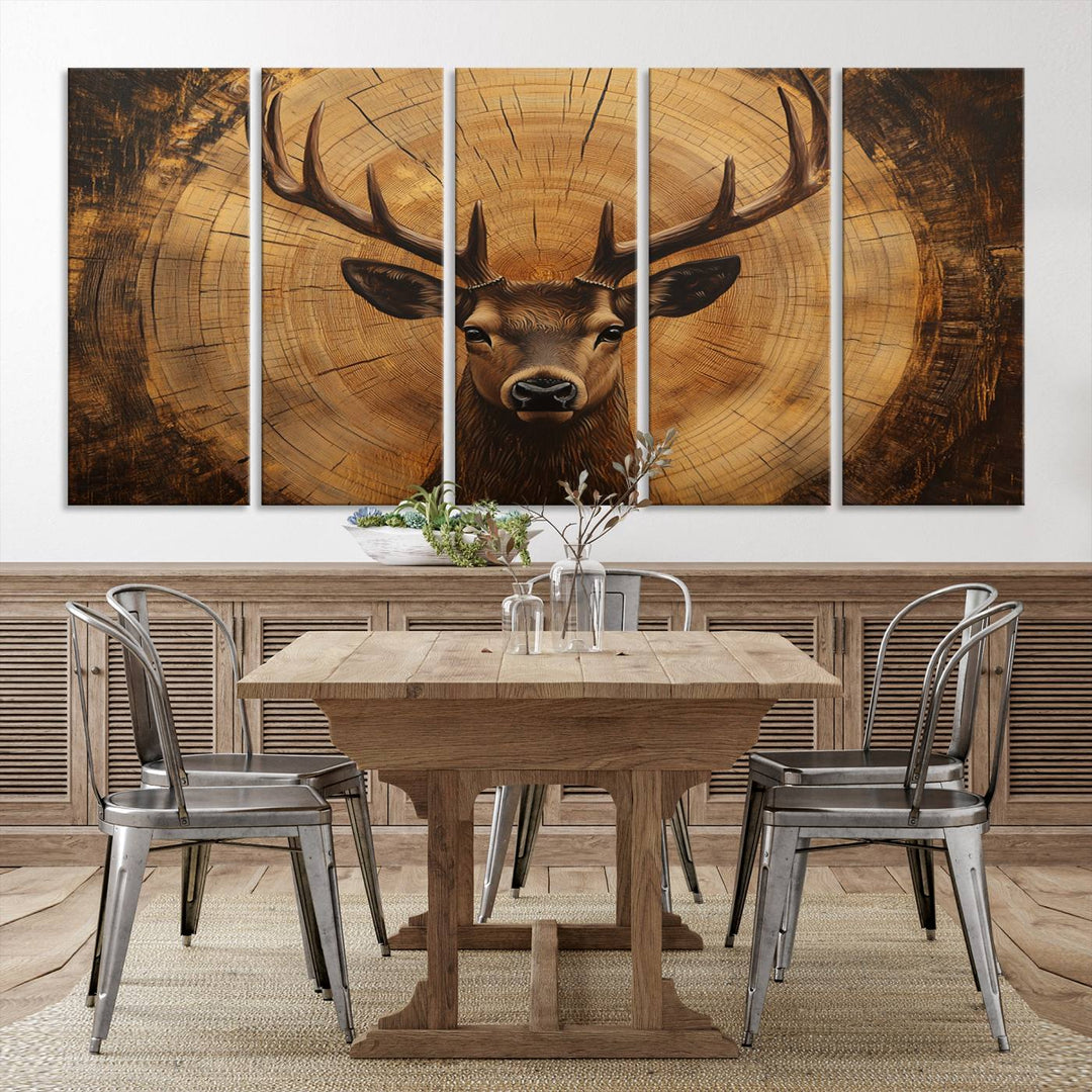 Deer Wall Art Canvas Print | Ready to Hang Canvas Print of a Stag with Rustic Tree Rings | Perfect for Farmhouse Wall Decor, Cabin Wall Art