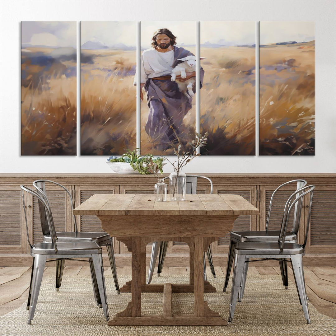 Jesus the Good Shepherd Wall Art Canvas Print - Lost Lamb  Print for Prayer Room Decor