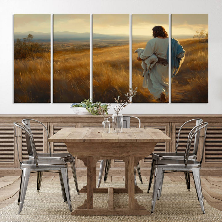 Jesus the Good Shepherd Wall Art Canvas Print - Inspirational Christian Religious Print for Prayer Room Decor