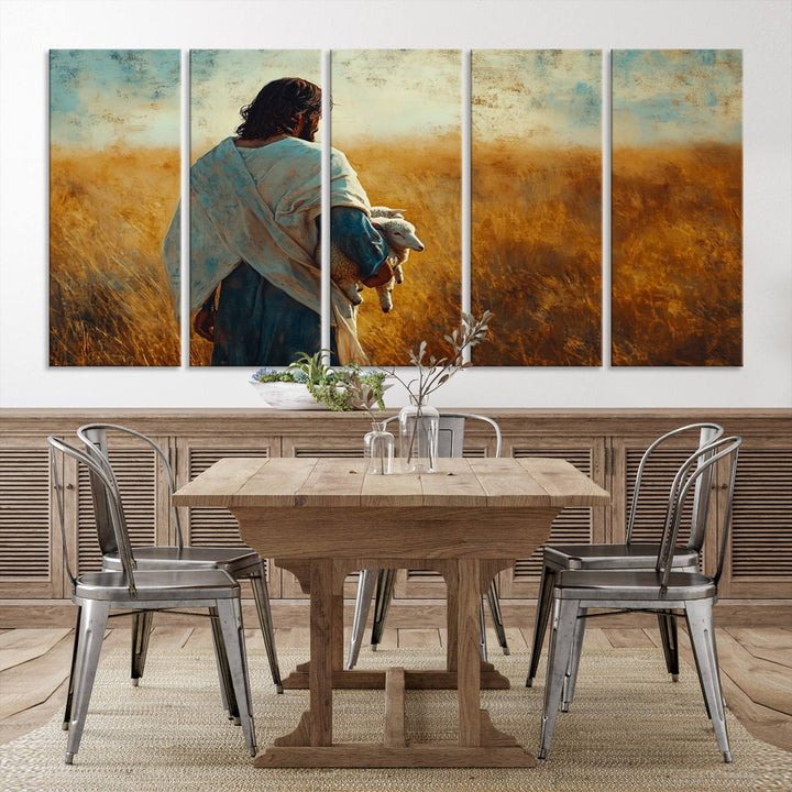 Jesus the Good Shepherd Wall Art Canvas Print - Inspirational Christian Religious Print for Prayer Room Decor