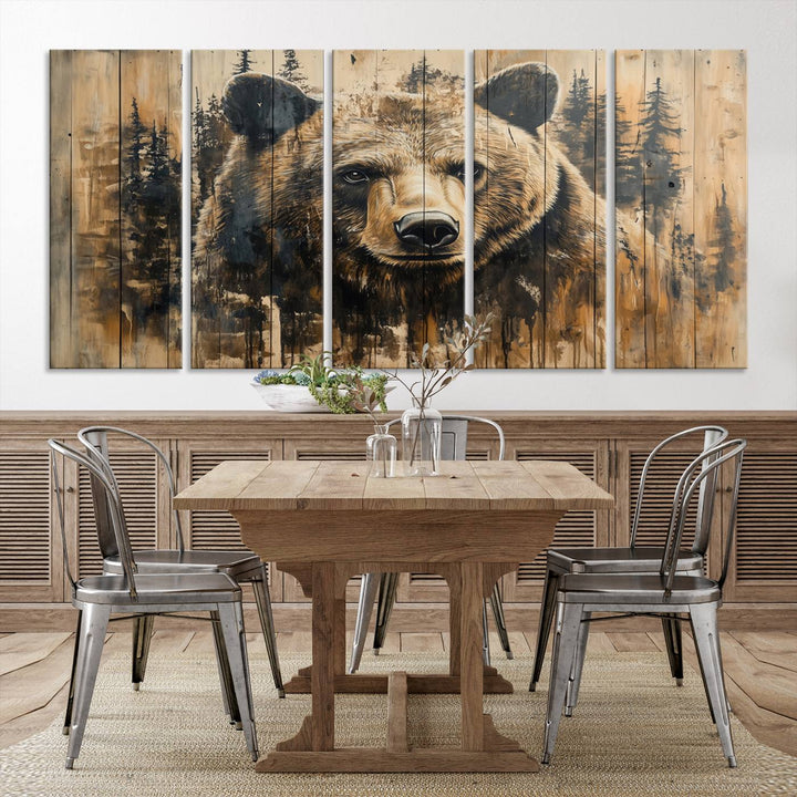 Rustic Bear Wall Art Canvas Print | Framed & Ready to Hang | Rustic Animal Artwork for Living Room, Office, Cabin, or Nature-Inspired Décor