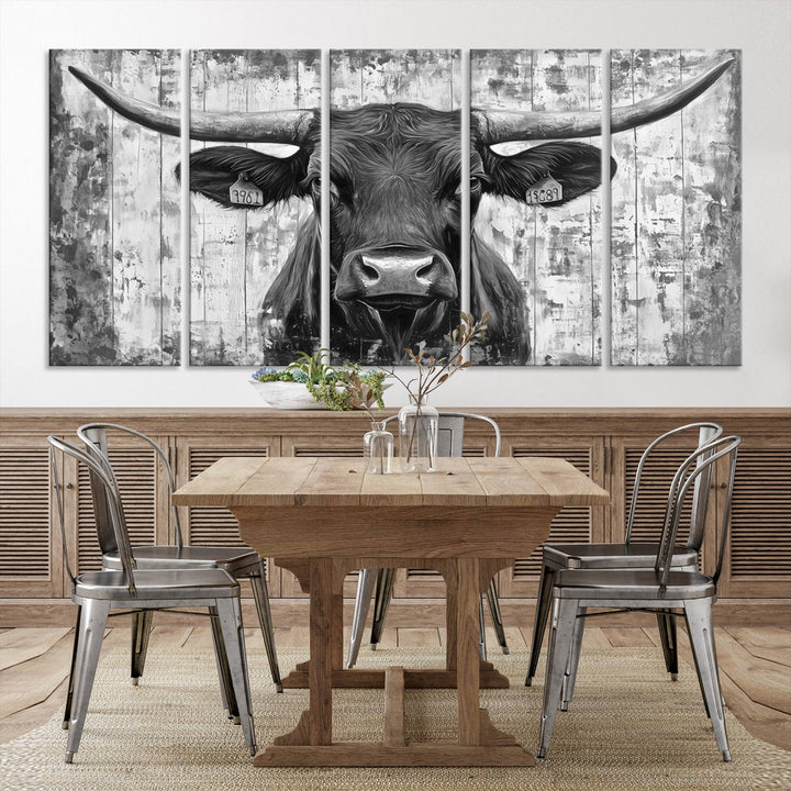 Abstract Longhorn Bull Wall Art Canvas Print - Rustic Texas Western Cow Artwork