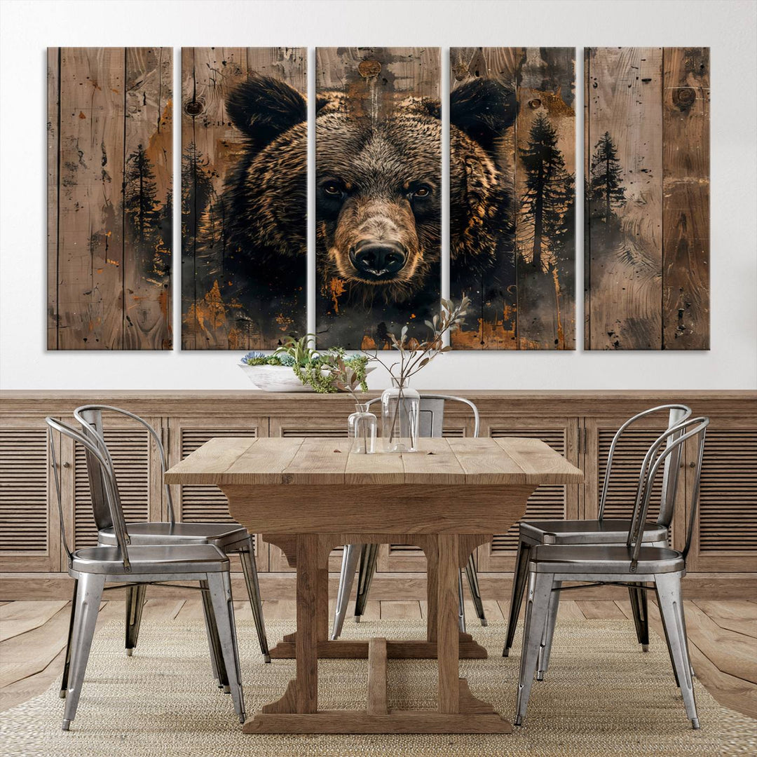 Rustic Bear Wall Art | Triptych Canvas Print | Rustic Cabin Wall Decor | Forest-Inspired Animal Art | Perfect for Farmhouse or Woodland Print