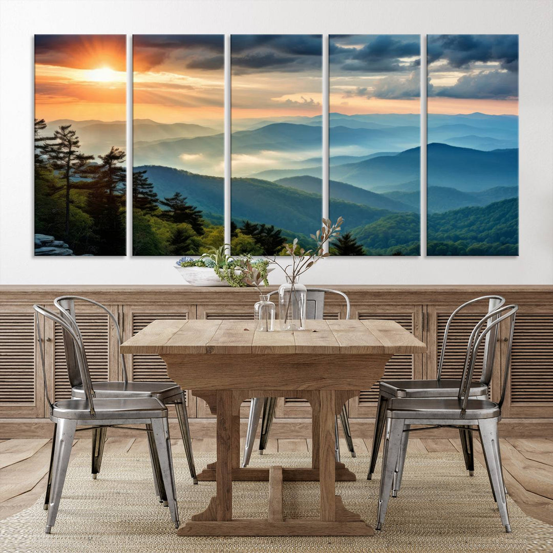 Sunrise Over Mountain Range Wall Art | Canvas Print Ready to Hang | Perfect for Farmhouse Wall Decor, Cabin Wall Art, Nature-Inspired Home