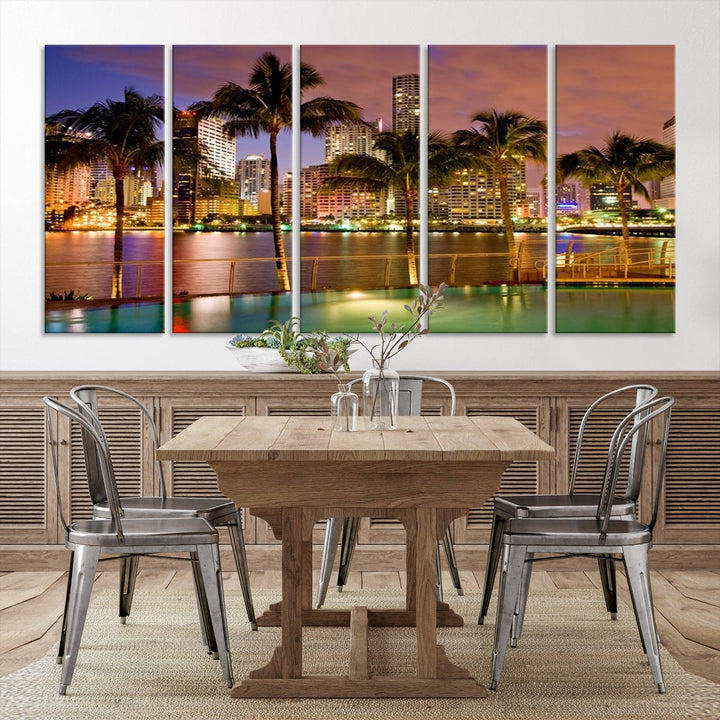 Art mural MIAMI Impression sur toile Miami Skyline avec palmiers