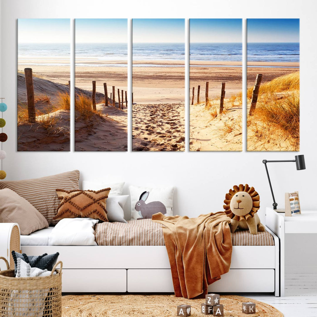 Serene Beach Path Canvas Art, Giclee Canvas Print with Gallery Wrap, Coastal Sand Dunes Wall Art Featuring Canon Print Quality