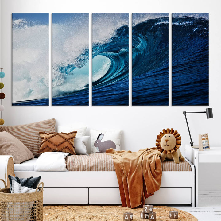 Ocean Wave at Sunset Canvas Art, Large Wall Print of Vibrant Water Waves, Coastal Art for Living Room and Dining Room Decor