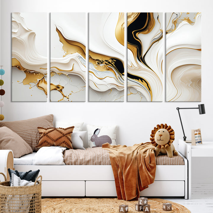 Abstract Geode Gold Marble Shape 3 - Pieces on Canvas Print