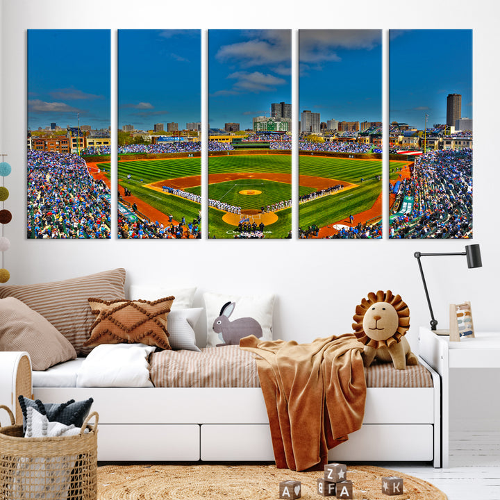 Wrigley Field Chicago Cubs Panoramic 3-Piece Canvas Wall Art - Iconic Baseball Stadium Print for Sports Lovers - Ready to Hang