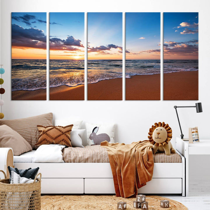 Golden Hour Beach Sunset Wall Art | Canvas Print | Ready to Hang | Coastal Wall Art for Living Room