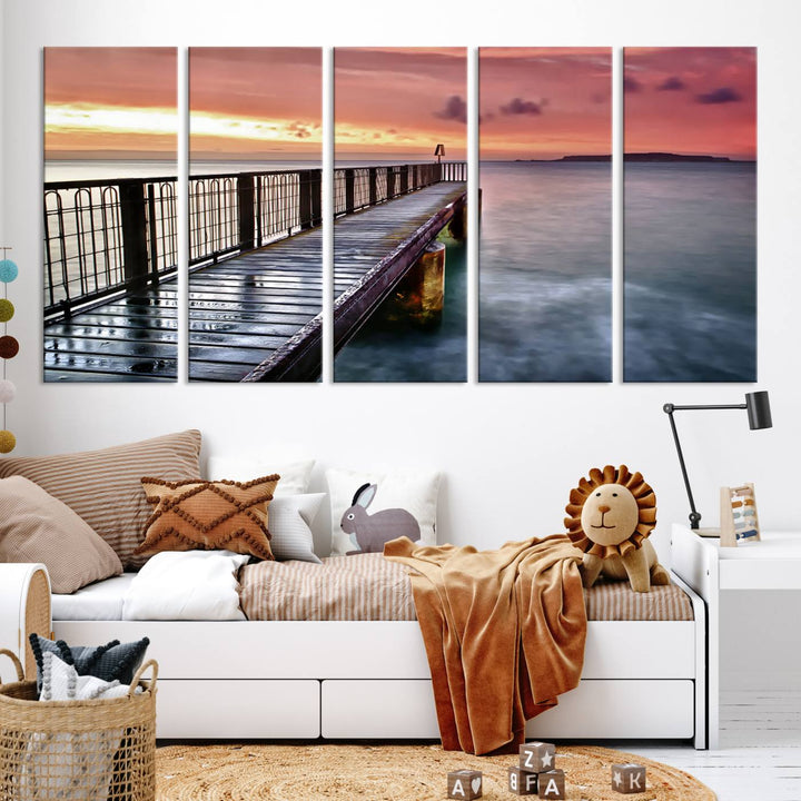 Serene Pier at Sunset Wall Art | Canvas Print | Ready to Hang | Coastal Decor for Living Room