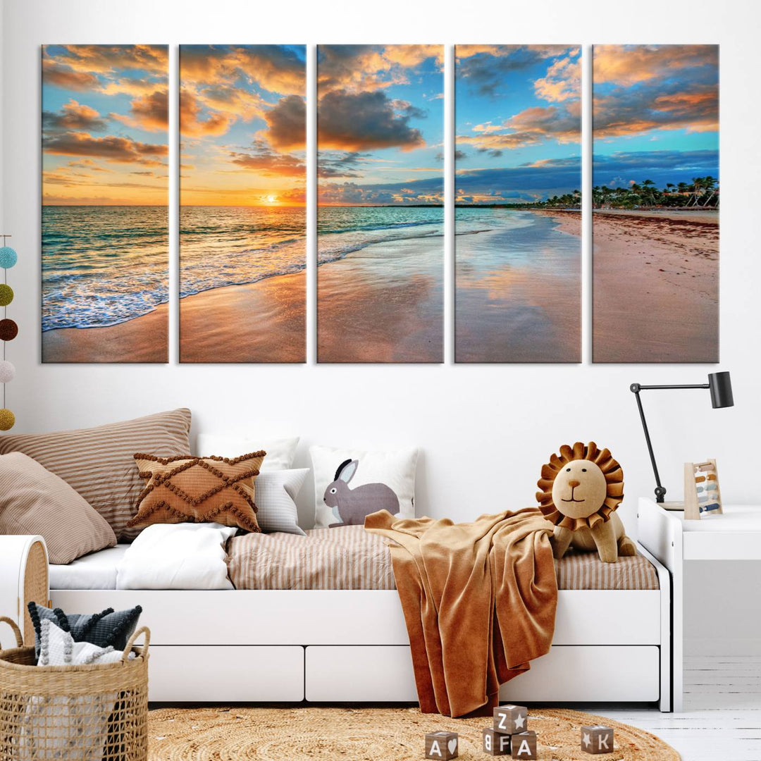 Serene Beach Sunset Wall Art | Coastal Ocean Canvas Print | Ready to Hang Tropical Decor for Home or Office