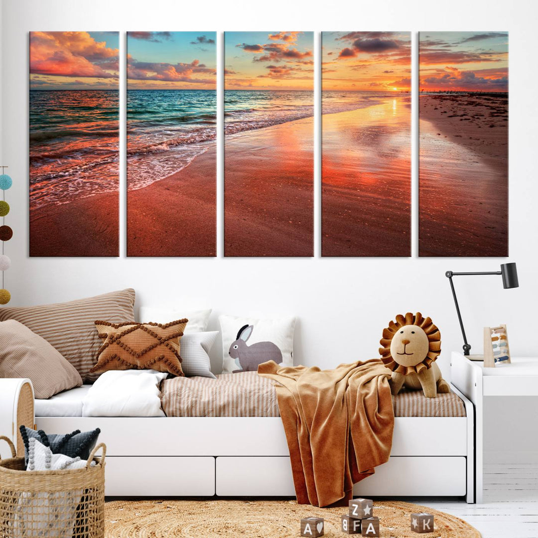 Stunning Sunset Beach Wall Art | Ocean Canvas Print | Coastal Wall Art | Ready to Hang | Tranquil Sunset Canvas for Home & Office Decor