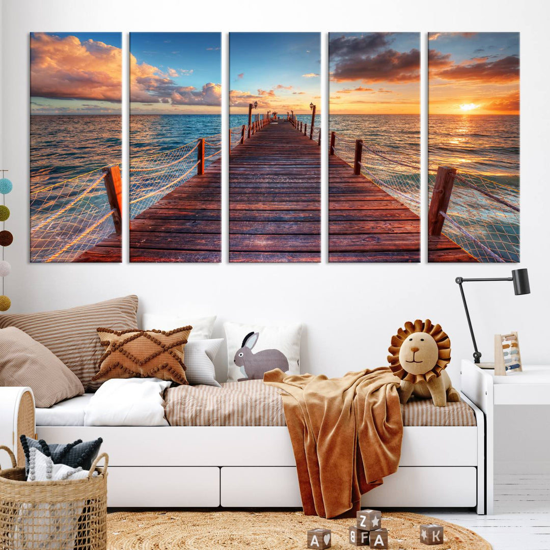 Vibrant Beach Sunset Wall Art | Coastal Ocean Canvas Print | Ready to Hang Tropical Decor for Living Room or Office