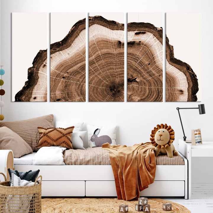 Rustic Wood Rings Wall Art | Nature-Inspired Tree Ring Canvas Print | Ready to Hang and Framed for Farmhouse Wall Decor