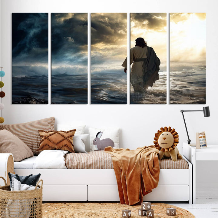 Jesus Walking on Water Wall Art | Canvas Print | Ready to Hang | Christian Home Decor | Spiritual Faith Wall Art | Inspirational Religious Wall Decor