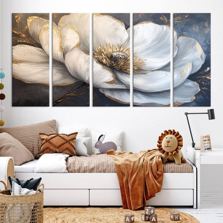 White Magnolia Flower Wall Art | Canvas Print | Abstract Floral Wall Decor | Elegant Bloom Artwork | Framed for Living Room or Bedroom