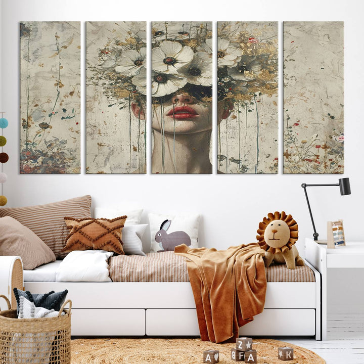 Abstract Floral Women Patel Wall Art Canvas Print