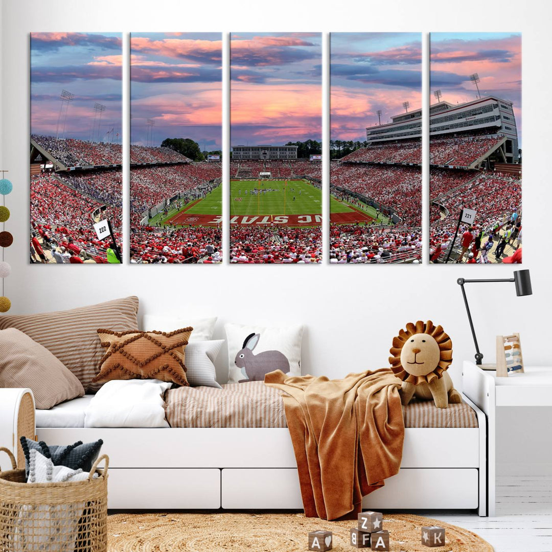 Carter-Finley Stadium Sunset Game Triple Canvas Wall Art - NC State Wolfpack Football Match