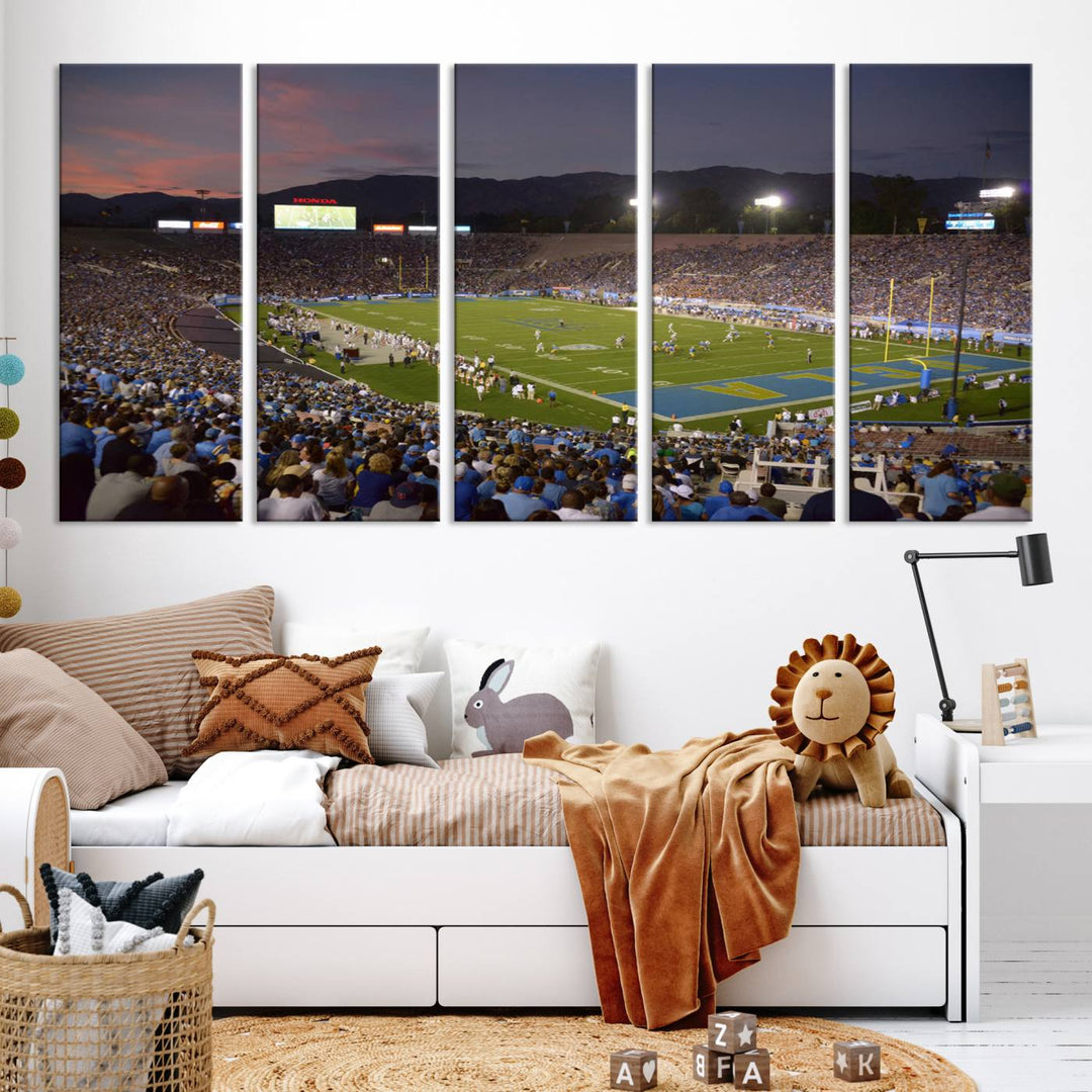 UCLA Bruins Football Team Print - Pasadena Rose Bowl Stadium Wall Art Canvas Print