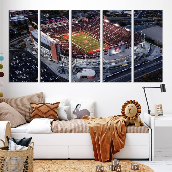 Utah Utes Football Team Print - Salt Lake City Rice-Eccles Stadium Wall Art Canvas Print