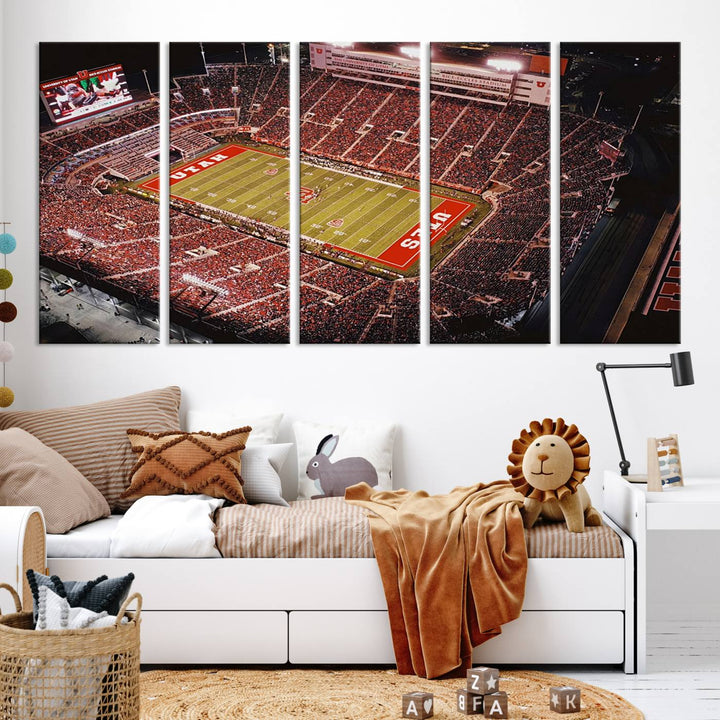 Utah Utes Football Team Print - Salt Lake City Rice-Eccles Stadium Wall Art Canvas Print