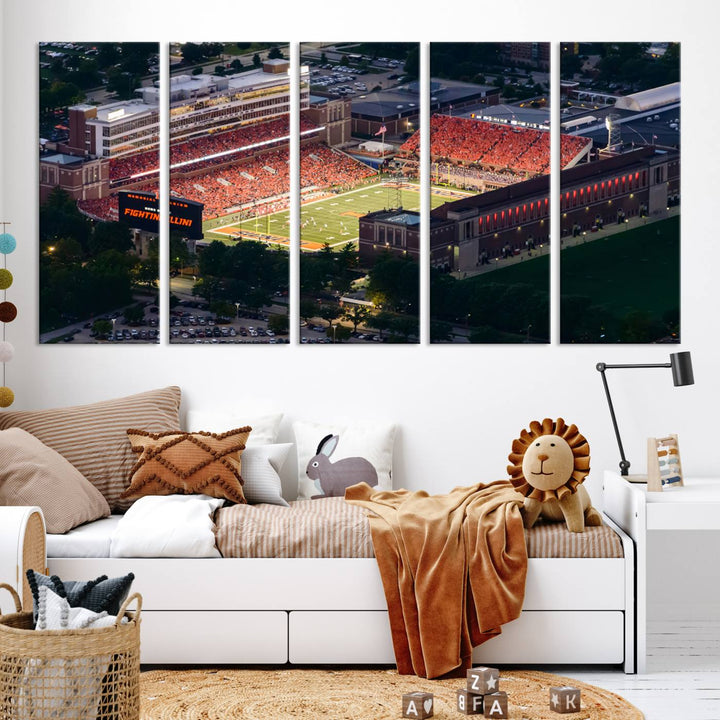 University of Illinois Fighting Illini Football Team Print - Champaign Illinois Memorial Stadium Wall Art Canvas Print